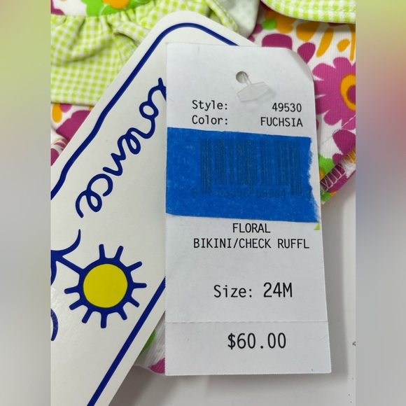 FLORENCE EISEMAN: Floral Bikini with Checkered Ruffle, Size: 24 Months. NEW - Picture 4 of 7